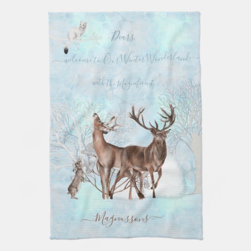 Serenity Winter Wonderland cute hare Deer custom  Kitchen Towel