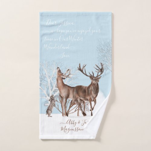 Serenity Winter Wonderland cute hare Deers custom Hand Towel