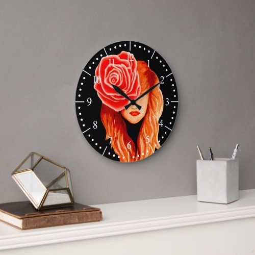 Serenity woman portrait and rose large clock