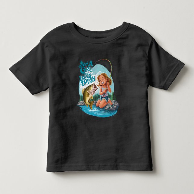 Serenitys Catch: Girl Fishing on a Rock Toddler T-shirt (Front)