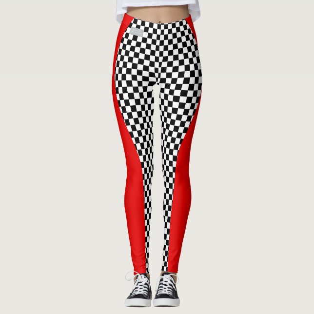 SERESHKI COLLECTION Red Racer Checker Leggings (Front)