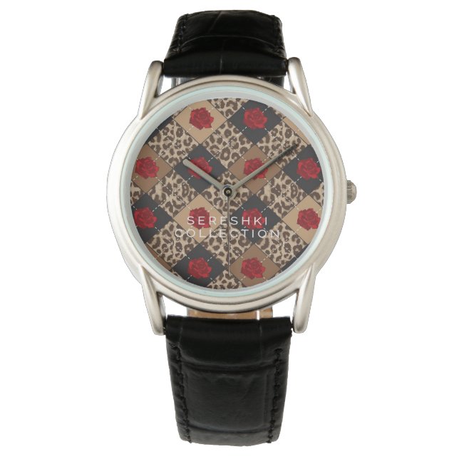 SERESHKI COLLECTION Rose & Leopard Watch BLK 34mm (Front)