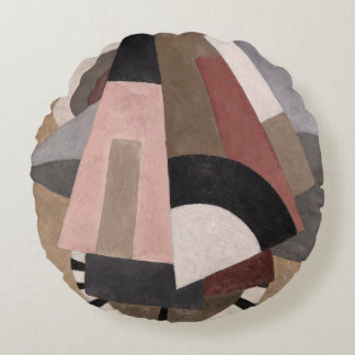 Serge Charchoune Composition Cubist Earth Tone Round Pillow