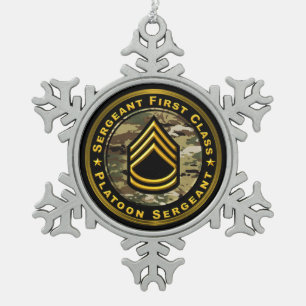 Sergeant FIrst Class Platoon Sergeant Snowflake Pewter Christmas Ornament