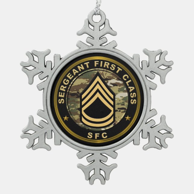 Sergeant First Class SFC  Snowflake Pewter Christmas Ornament (Front)
