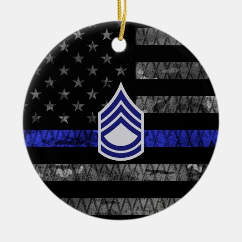 Sergeant First Class Thin Blue Line Distressed Fla Ceramic Ornament