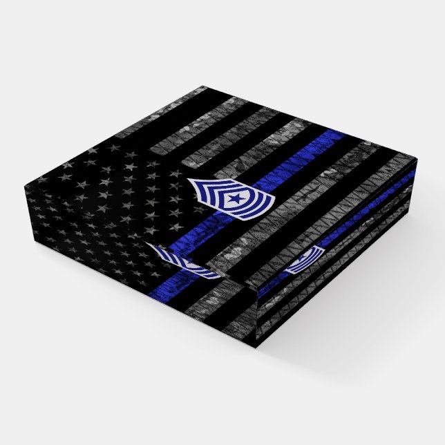 Sergeant Major Thin Blue Line Distressed Flag Paperweight (Angled)