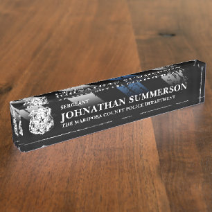 Sergeant Police Department Thin Blue Line Logo Desk Name Plate