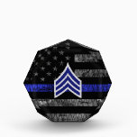 Sergeant Stripes Thin Blue Line Distressed Flag Acrylic Award<br><div class="desc">Sergeant Stripes Thin Blue Line Distressed Flag</div>