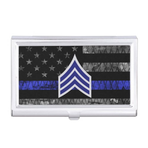 Sergeant Stripes Thin Blue Line Distressed Flag Business Card Case