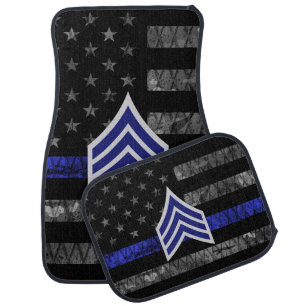 Sergeant Stripes Thin Blue Line Distressed Flag Car Floor Mat