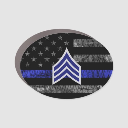 Sergeant Stripes Thin Blue Line Distressed Flag Car Magnet