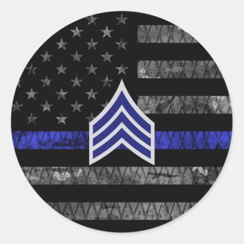 Sergeant Stripes Thin Blue Line Distressed Flag Classic Round Sticker
