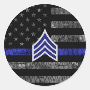 Sergeant Stripes Thin Blue Line Distressed Flag Classic Round Sticker