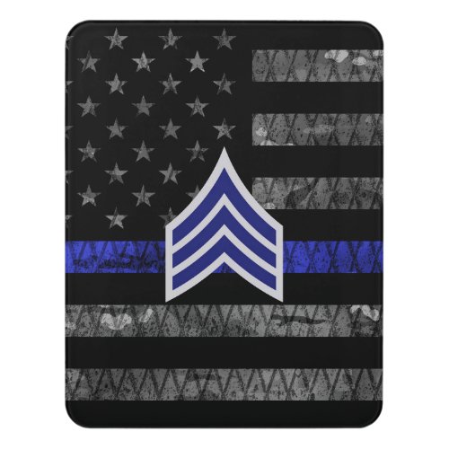Sergeant Stripes Thin Blue Line Distressed Flag Door Sign