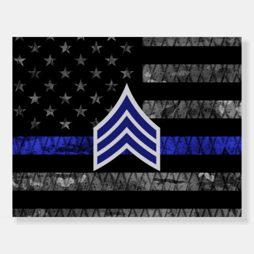 Sergeant Stripes Thin Blue Line Distressed Flag Foam Board