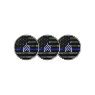 Sergeant Stripes Thin Blue Line Distressed Flag Golf Ball Marker