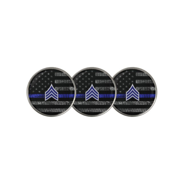 Sergeant Stripes Thin Blue Line Distressed Flag Golf Ball Marker (3 Up)