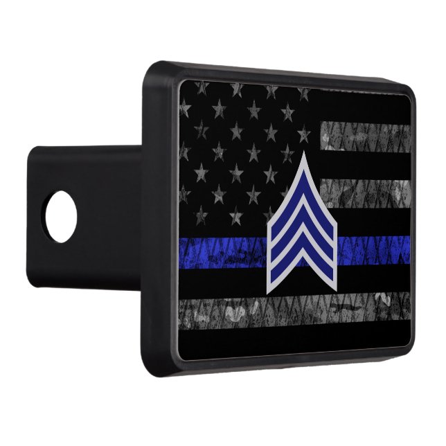 Sergeant Stripes Thin Blue Line Distressed Flag Hitch Cover (Right)