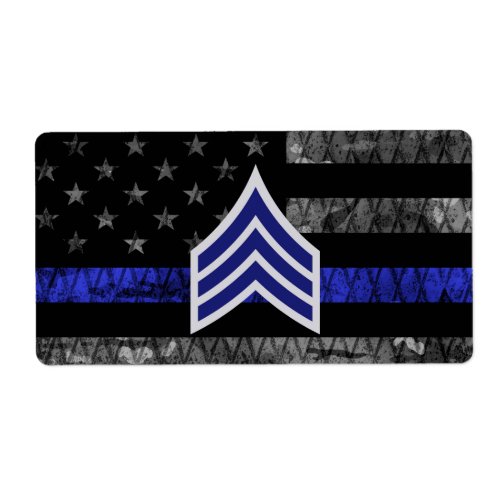 Sergeant Stripes Thin Blue Line Distressed Flag Label