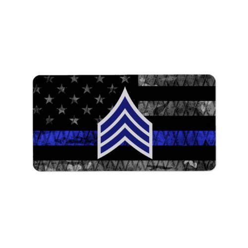 Sergeant Stripes Thin Blue Line Distressed Flag Label