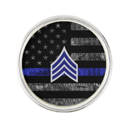 Sergeant Stripes Thin Blue Line Distressed Flag Lapel Pin