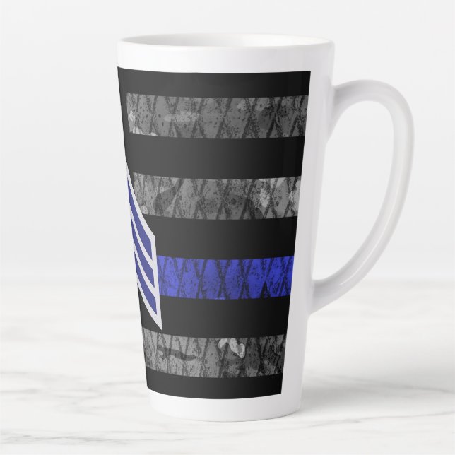Sergeant Stripes Thin Blue Line Distressed Flag Latte Mug (Right)