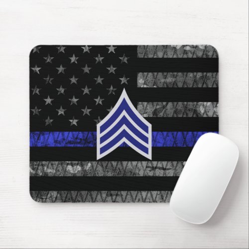 Sergeant Stripes Thin Blue Line Distressed Flag Mouse Pad