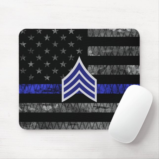 Sergeant Stripes Thin Blue Line Distressed Flag Mouse Pad (With Mouse)