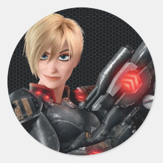 Sergeant Tammy Calhoun with Gun Classic Round Sticker