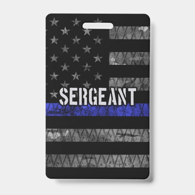 Sergeant Thin Blue Line Distressed Flag Badge (Front)