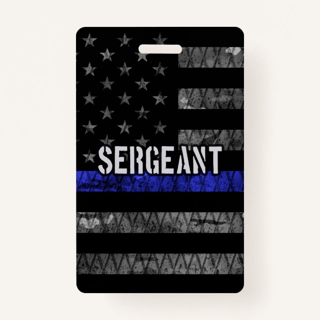Sergeant Thin Blue Line Distressed Flag Badge (Front)