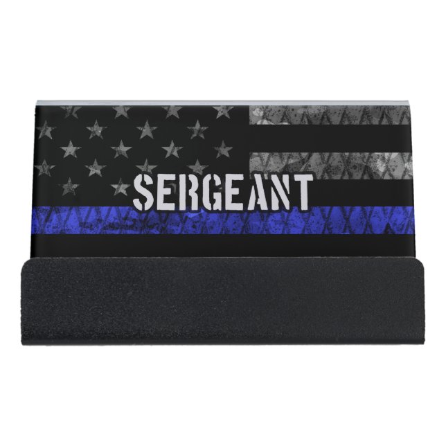 Sergeant Thin Blue Line Distressed Flag Desk Business Card Holder (Front)