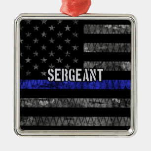 Sergeant Thin Blue Line Distressed Flag Metal Ornament
