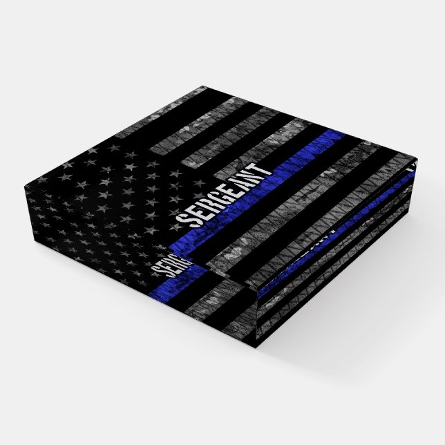 Sergeant Thin Blue Line Distressed Flag Paperweight (Angled)