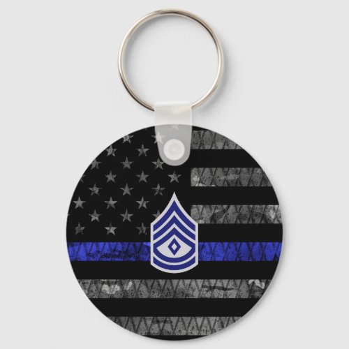 Sergeant with Diamond Thin Blue Line Distressed Fl Keychain