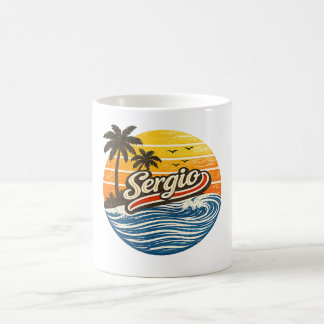 Sergio Retro Sunset Name Design Coffee Mug