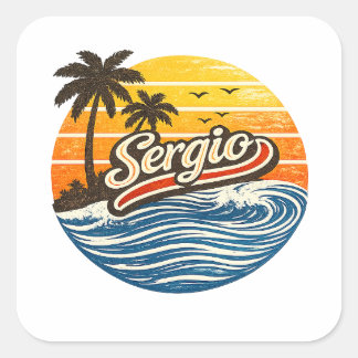Sergio Retro Sunset Name Design Square Sticker