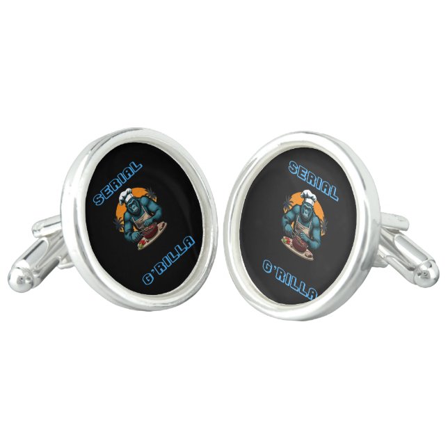 Serial G'rilla Master BBQ Griller Fun Pun Cufflinks (Angled)