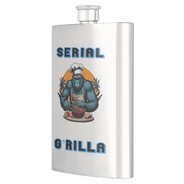 Serial G'rilla Master BBQ Griller Fun Pun Flask (Left)