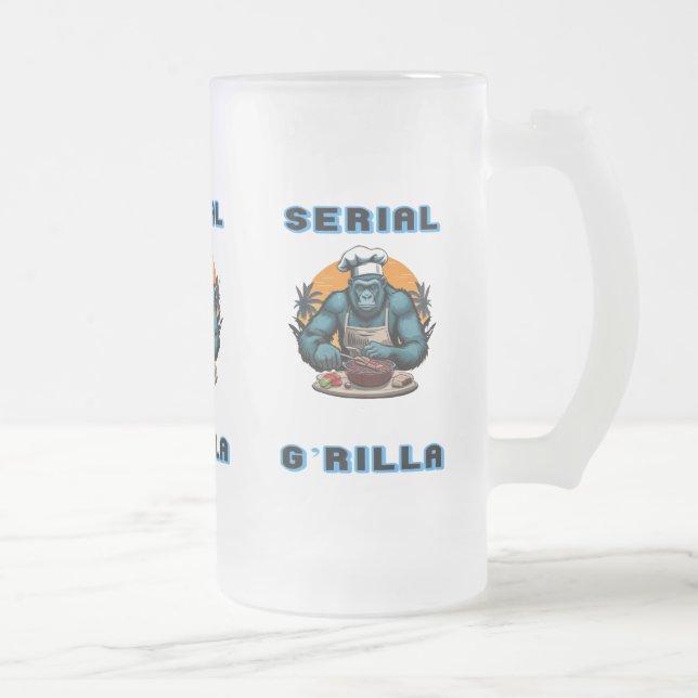 Serial G'rilla Master BBQ Griller Fun Pun Frosted Glass Beer Mug (Right)