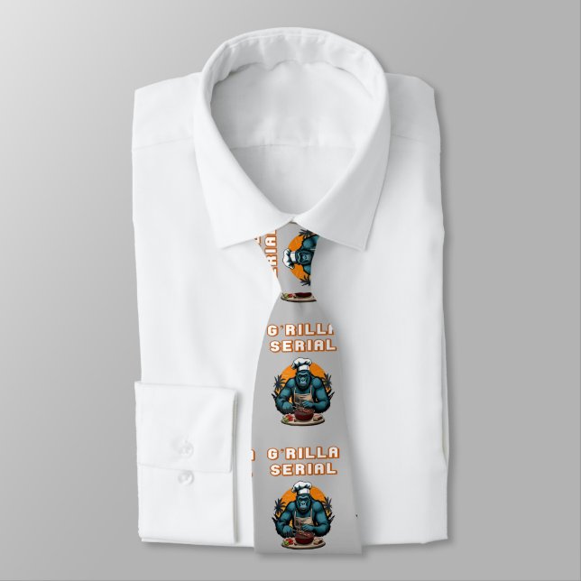 Serial G'rilla Master BBQ Griller Fun Pun Neck Tie (Tied)