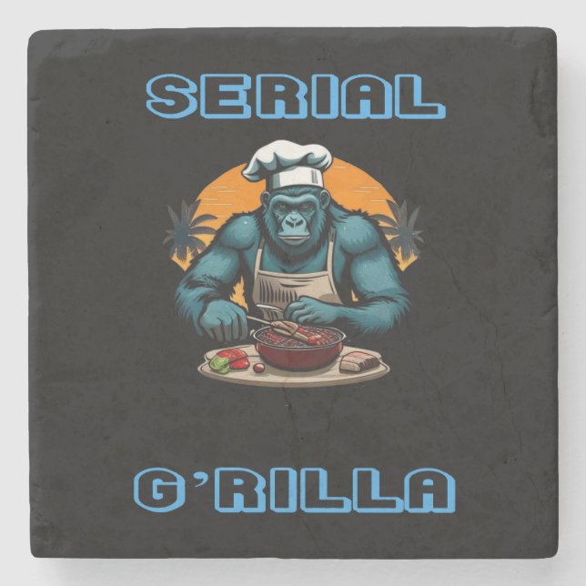 Serial G'rilla Master BBQ Griller Fun Pun Stone Coaster (Front)