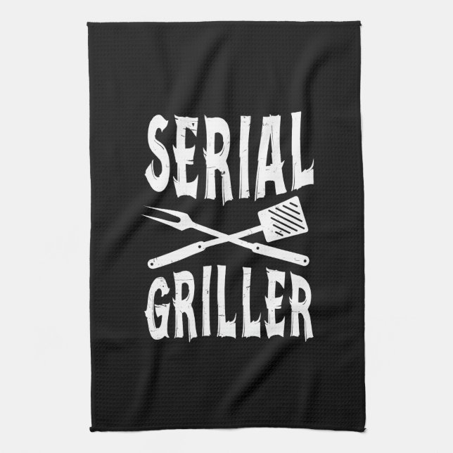 Serial Griller Funny BBQ Humor Gift Barbecue Lover Kitchen Towel (Vertical)