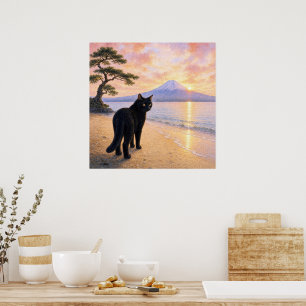 series_1_7｜Square Looking Black Cat Mt Fuji Art Poster