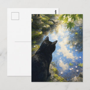 series_4_10｜Kyoto Puddle Reflection Black Cat Art Postcard