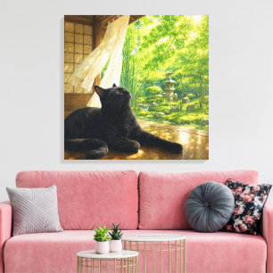 series_4_5｜Summer Breeze Cat Square Japanese Art Canvas Print