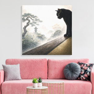 series_4_9｜Misty Morning Cat Square Japanese Art Canvas Print
