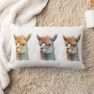 series of three alpacas in water color lumbar pillow