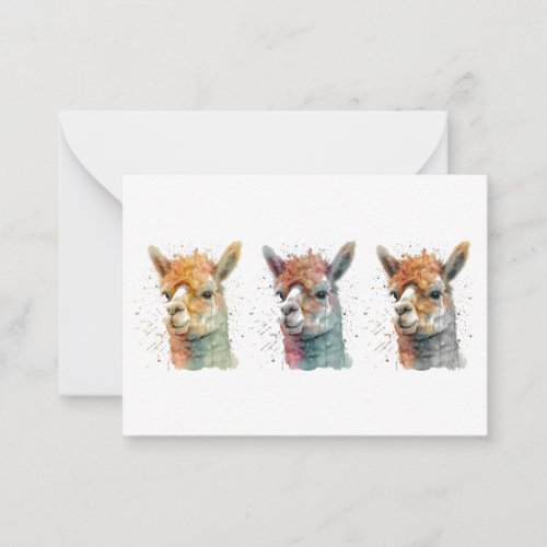 series of three alpacas in water color note card